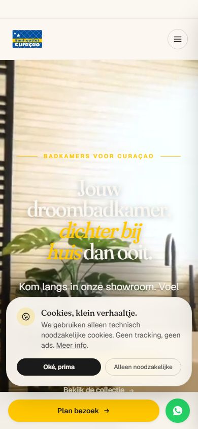 Mobile view of the Sanioutlet Curaçao homepage